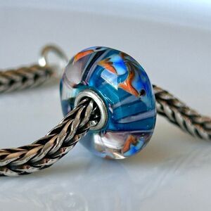 TROLLBEADS Fish Event Unique Bead LAA 925S Blue Orange o Turquoise Black Stripes